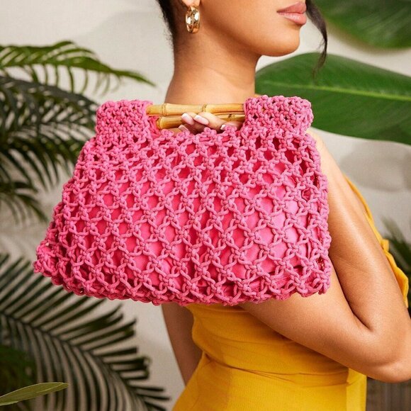 Hot Pink Vacation Women's Woven Tote Bag - Picture 7 of 7